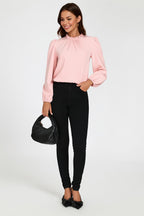 Floral Print Frill Detail High Neck Top In Pink