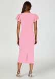 Volume Sleeve Bodycon Midi Dress In Pink