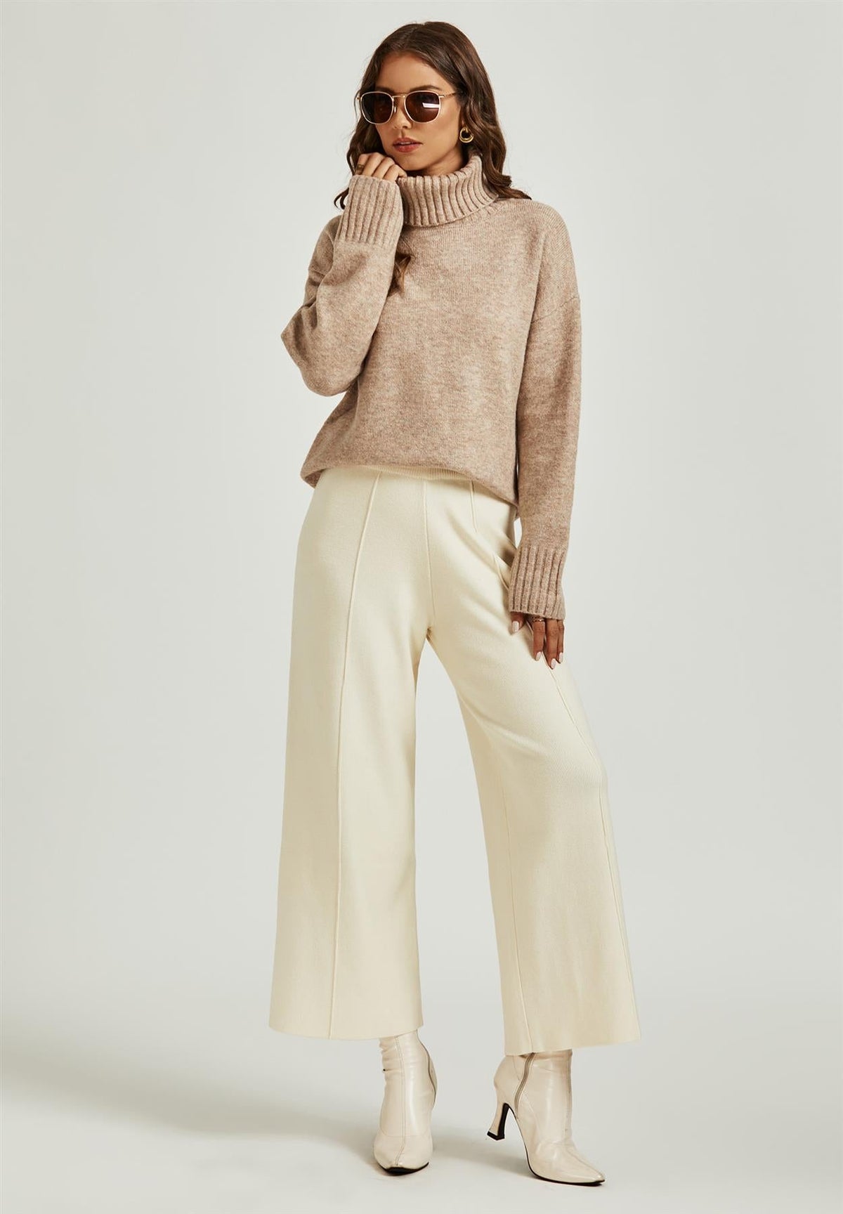 Jumper Top With High Neck In Cream