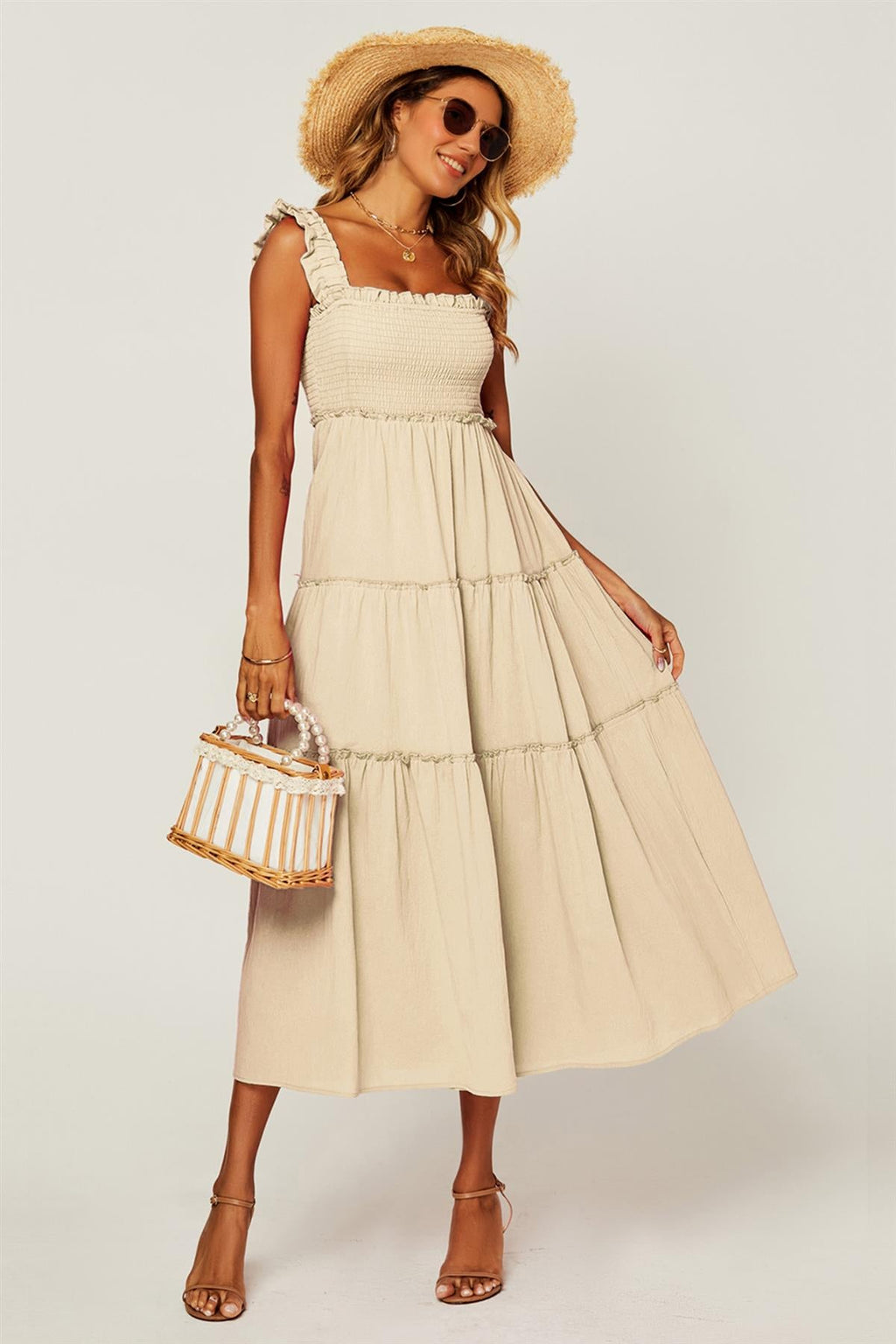 Hem Detail Tiered Maxi Dress In Off White