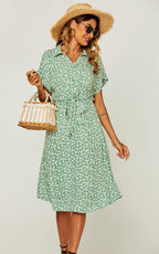 Relaxed Floral Print Button Down Midi Shirt Dress In Green