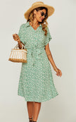 Relaxed Floral Print Button Down Midi Shirt Dress In Green