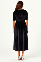 V Neck Velvet Midi Dress In Black