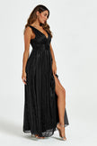 Sparkly V Neck Bridesmaid Maxi Dress In Black