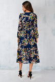 Robe longue à manches longues imprimé floral bleu marine