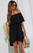 Bardot Frill Off Shoulder Mini Dress In Black