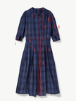 Button Midi dress with pockets Organic Navy Check Linen  – Talitha | No More Nobody