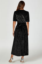 Gold Foil Velvet Wrap Maxi Dress In Black