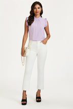 Frill Trim Sleeve Frill Neck Blouse Top In Light Purple