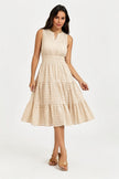 Sleeveless Broderie Anglaise Midi Dress In Off White