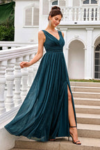 Sparkly V Neck Bridesmaid Maxi Dress In Teal