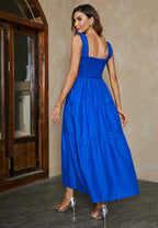 Hem Detail Tiered Maxi Dress In Blue