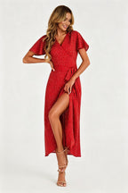 Polka Dot Print Wrap Dress In Red