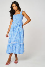 Little Floral Print Hem Detail Maxi Dress In Blue