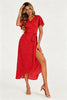 Polka Dot Print Wrap Dress In Red