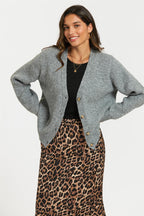 Little Heart Embroidery Cardigan Top In Grey