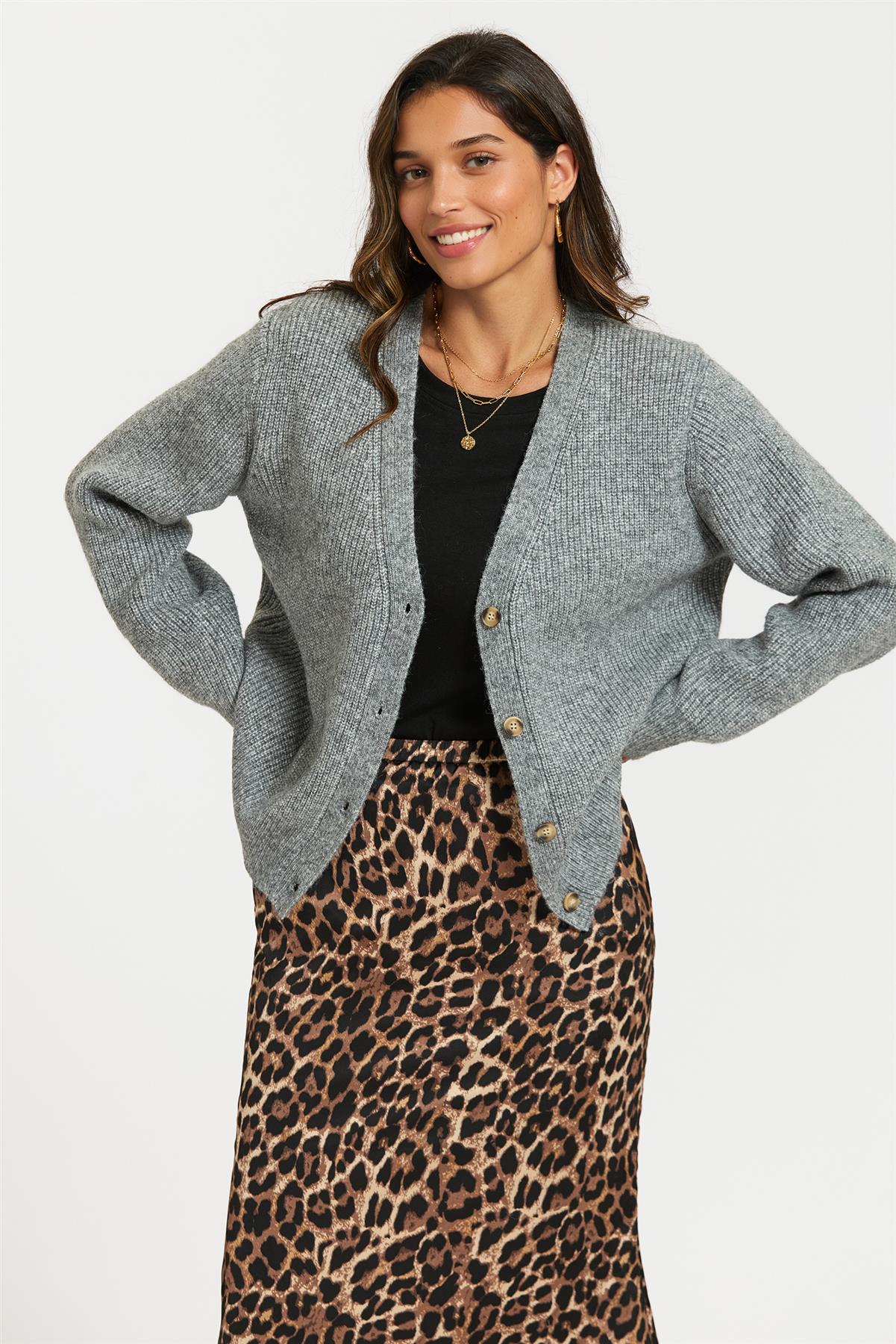 Little Heart Embroidery Cardigan Top In Grey