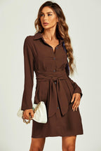 Shirt Wrap Tie Mini Dress In Brown