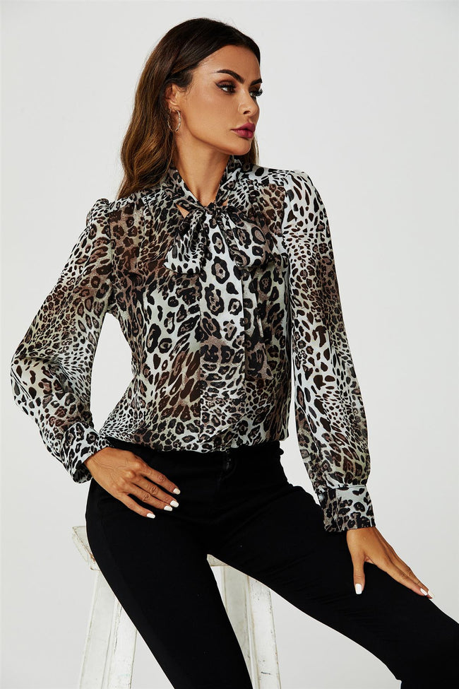 Blouse à manches longues avec détail à nouer beige