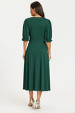 Half Sleeves Jersey Midi Dress with Wrap Neckline In Green