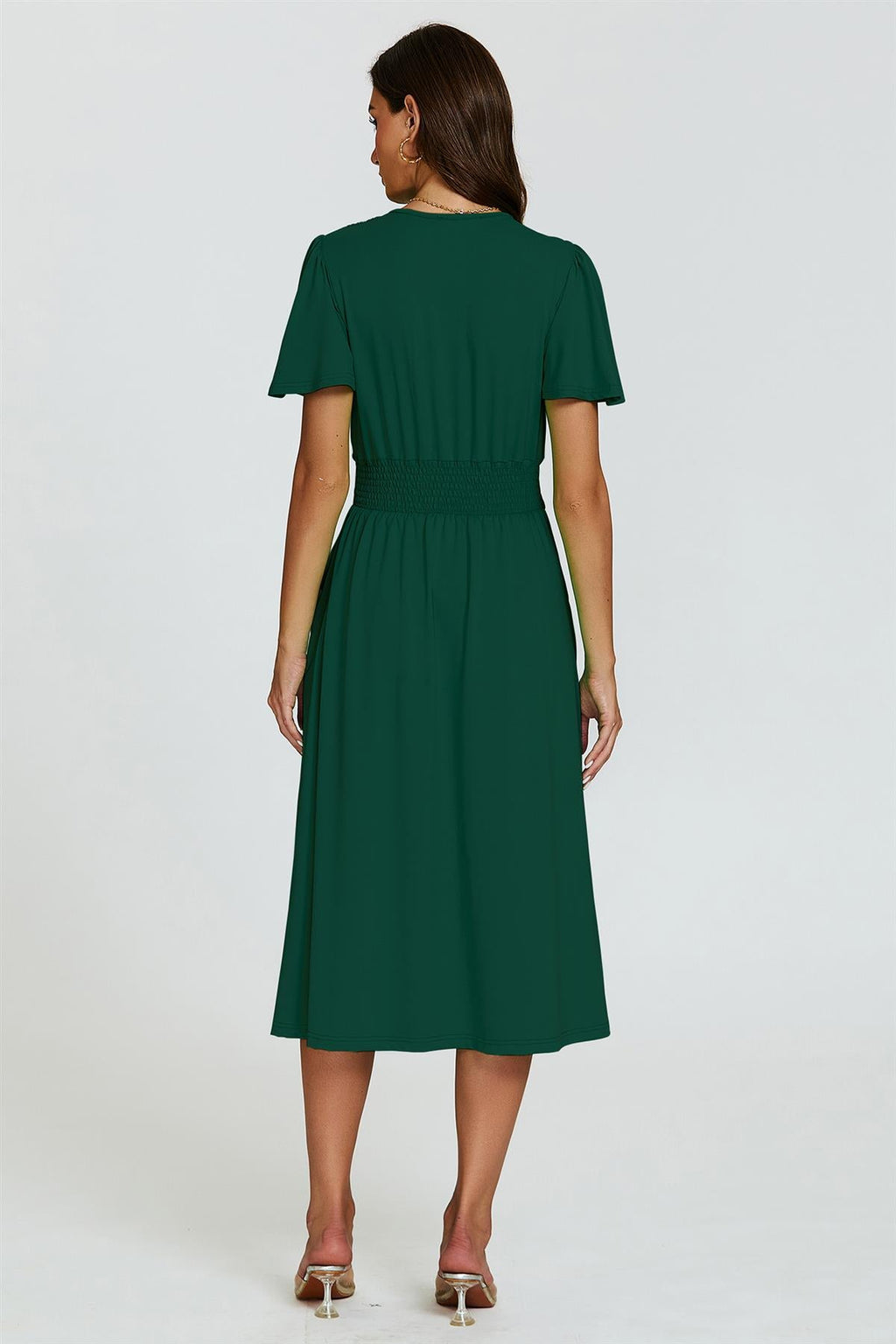 Angel Sleeve Jersey Midi Dress In Dark Green