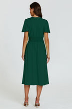 Angel Sleeve Jersey Midi Dress In Dark Green