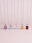 Garnet Emerald Cut Pendant Necklace in Sterling Silver