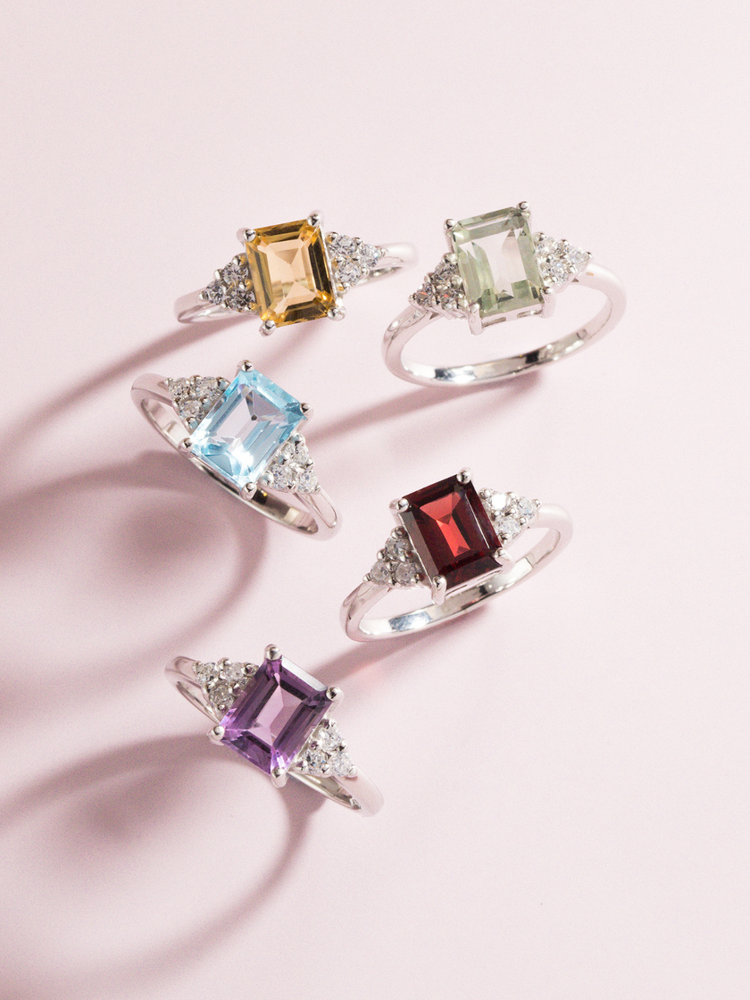Green Amethyst Emerald Cut Ring in Sterling Silver