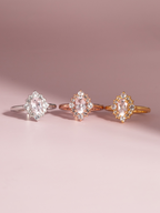 Bague auréole en morganite rose en vermeil rose 18 carats
