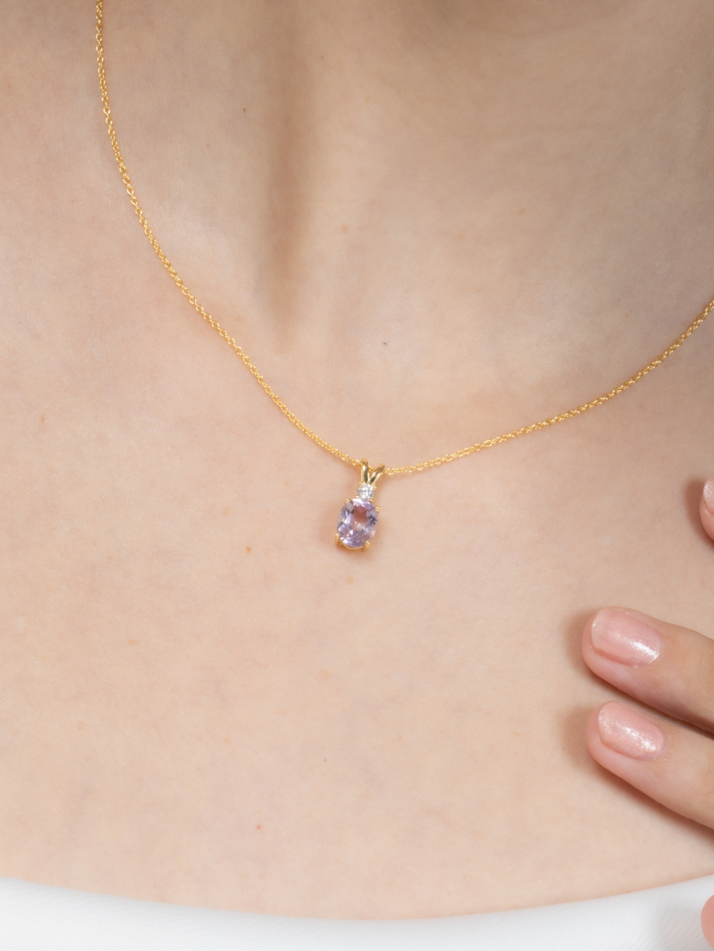 Collier pendentif améthyste lavande en vermeil d'or 18 carats