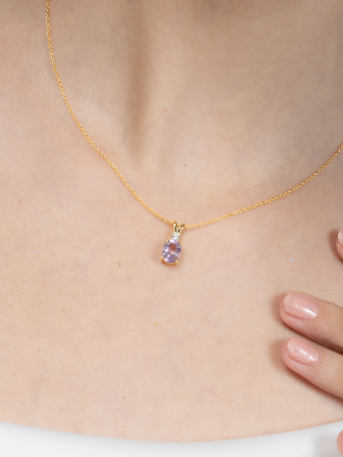 Collier pendentif améthyste lavande en vermeil d'or 18 carats
