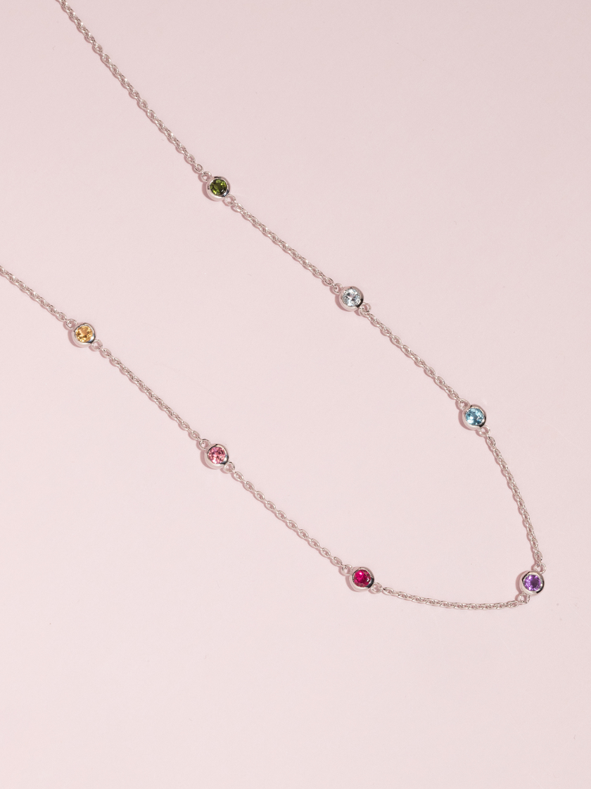 Rainbow Gemstone Necklace in Sterling Silver