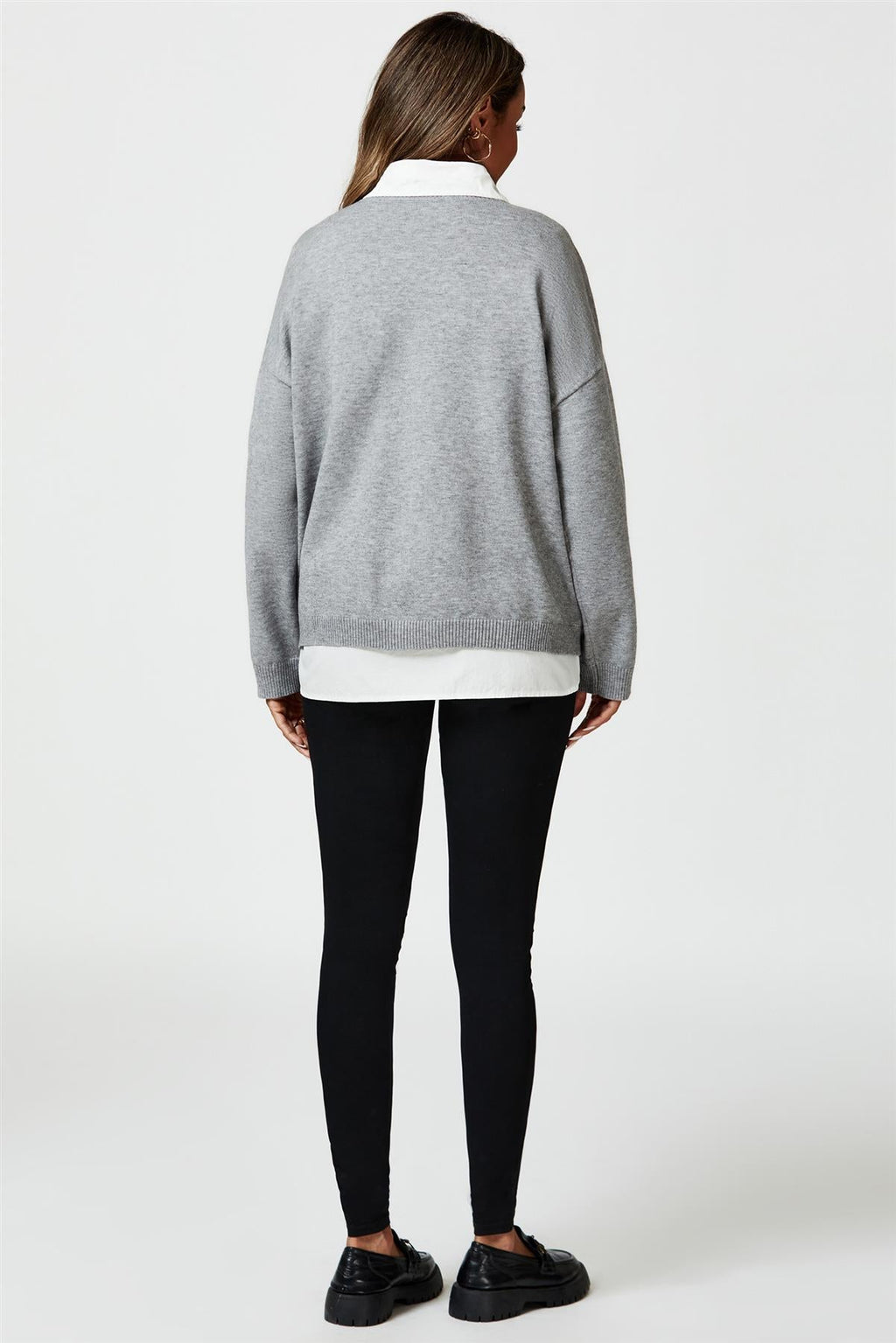 Pocket Detail Knitted Jumper In Grey