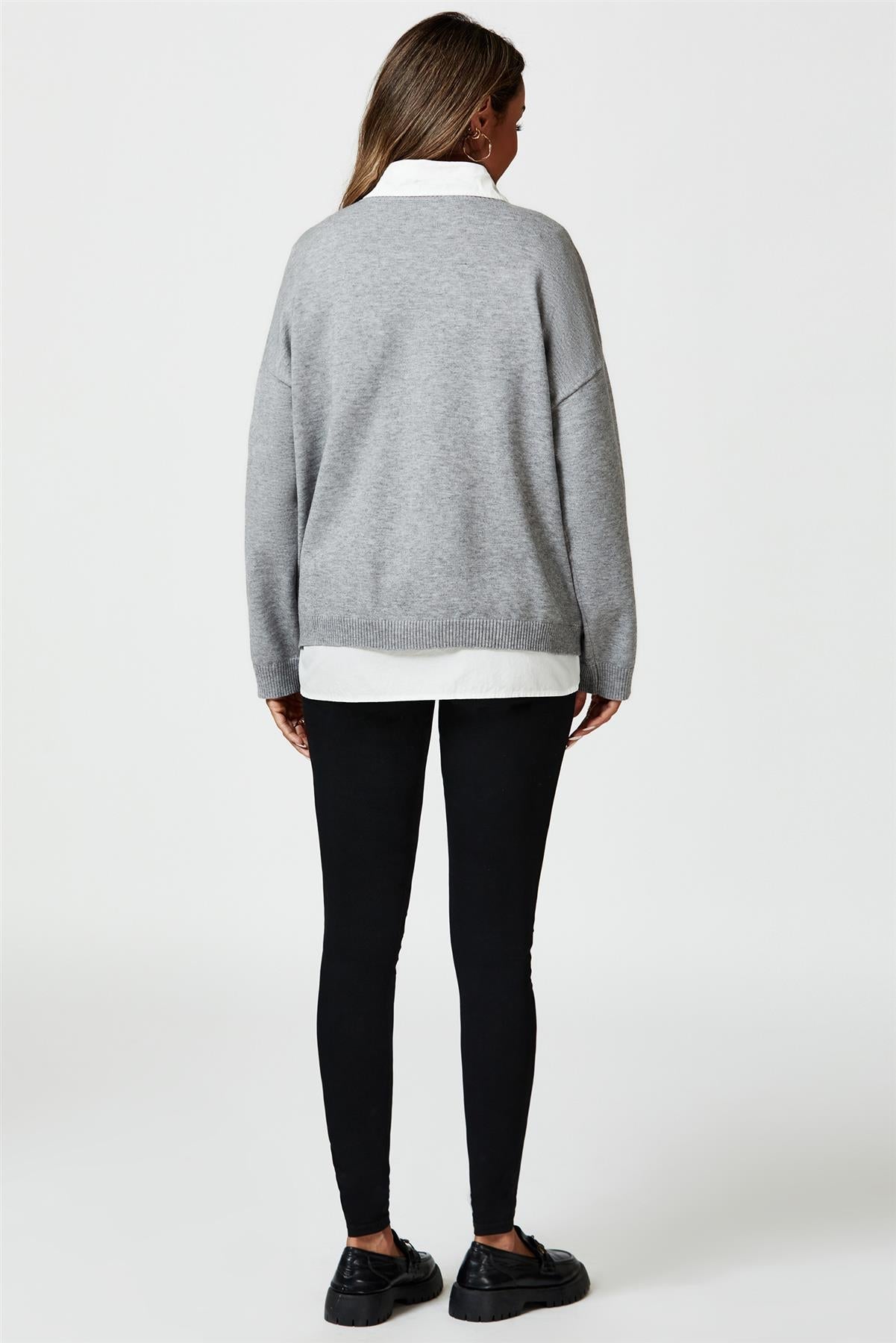 Pocket Detail Knitted Jumper In Grey
