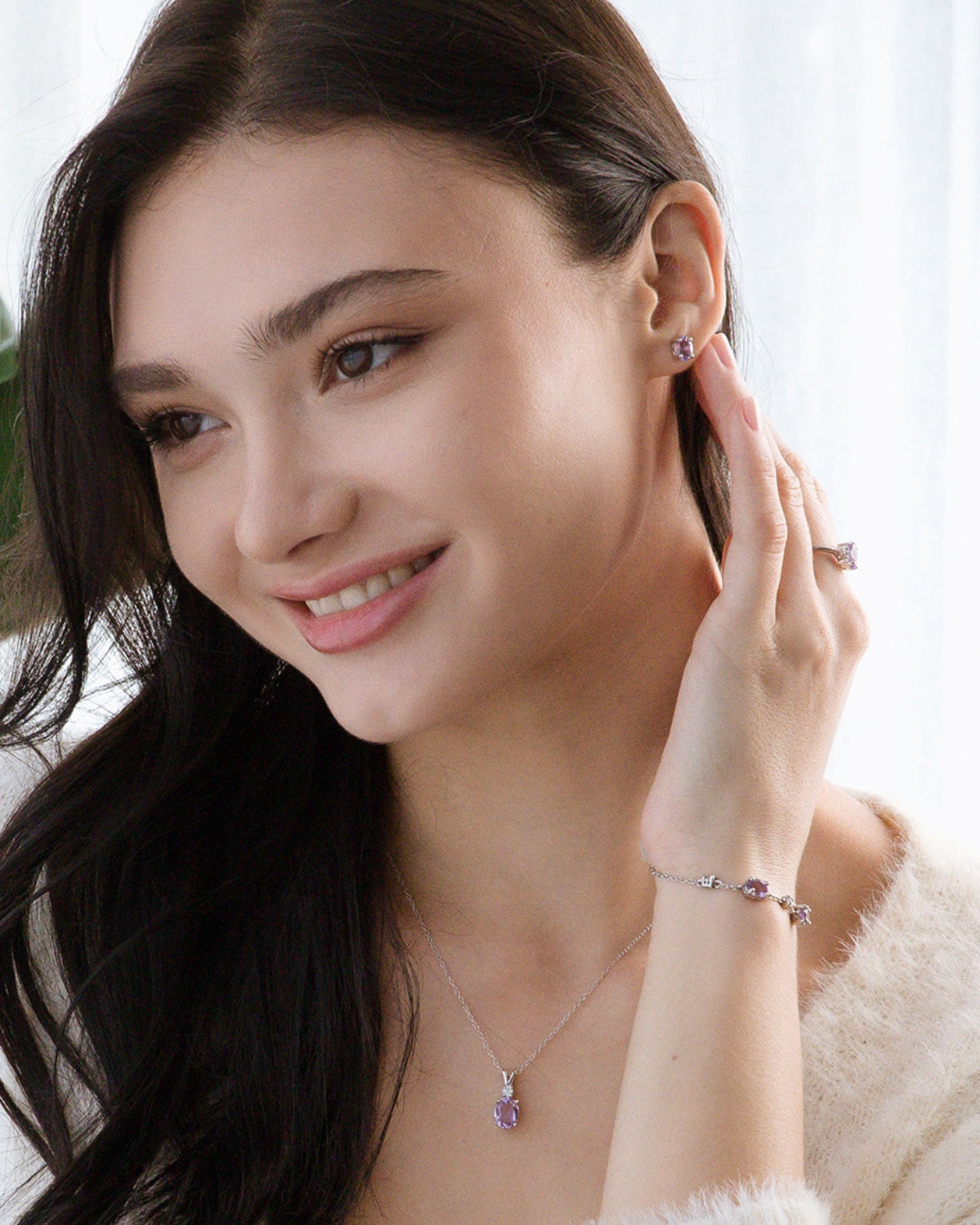 Conjunto completo - Conjunto de joyas de amatista en plata de ley