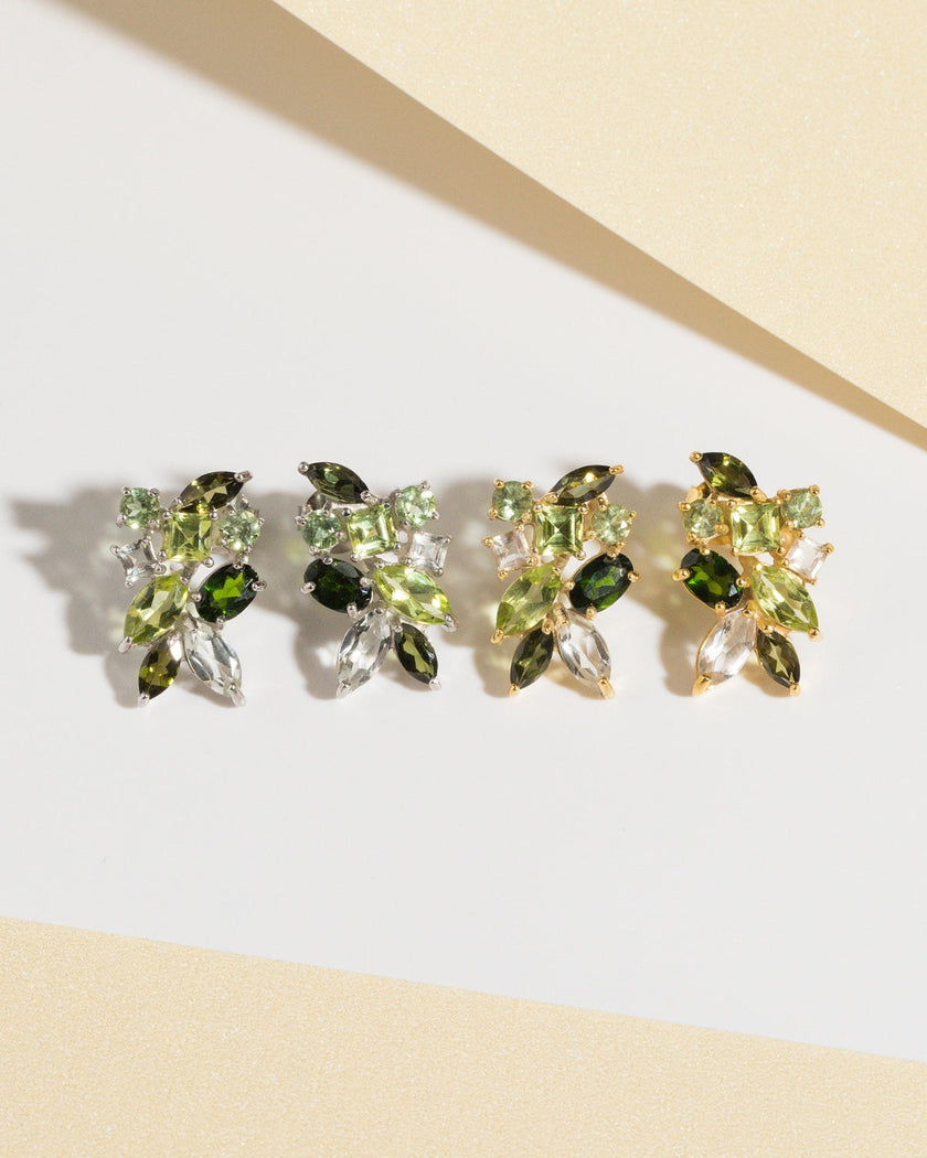 Large Green Gemstone Cluster Earrings in 18k Gold Vermeil