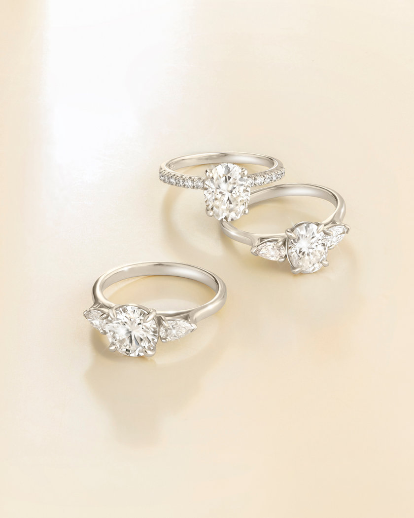 2 ct Round Moissanite Three Stone Engagement Ring in Sterling Silver