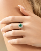 Emerald Halo Engagement Ring in Sterling Silver