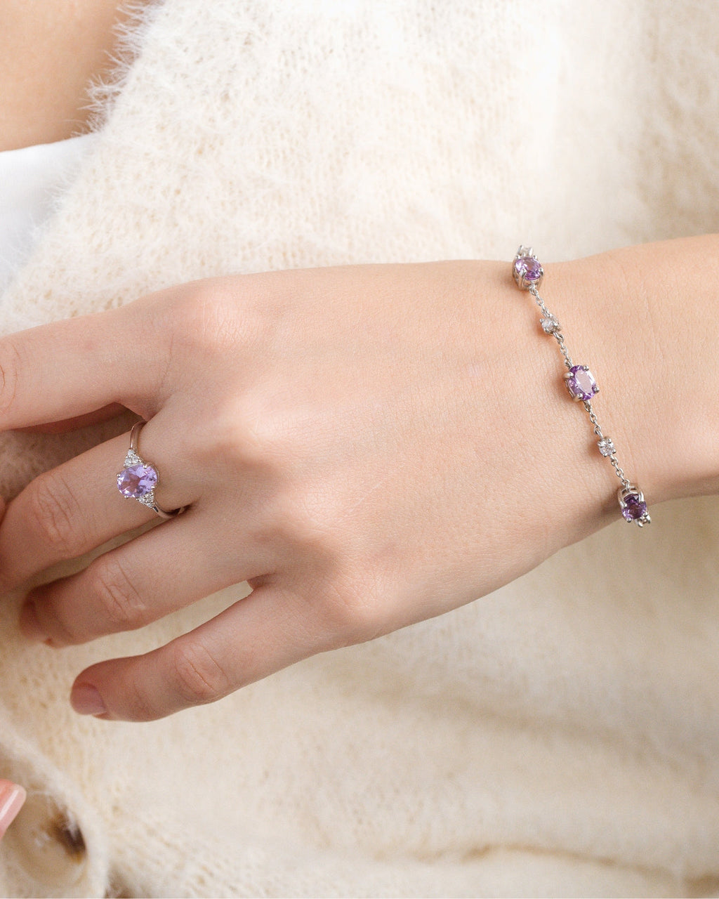 Bracelet Améthyste Lavande en Argent Sterling