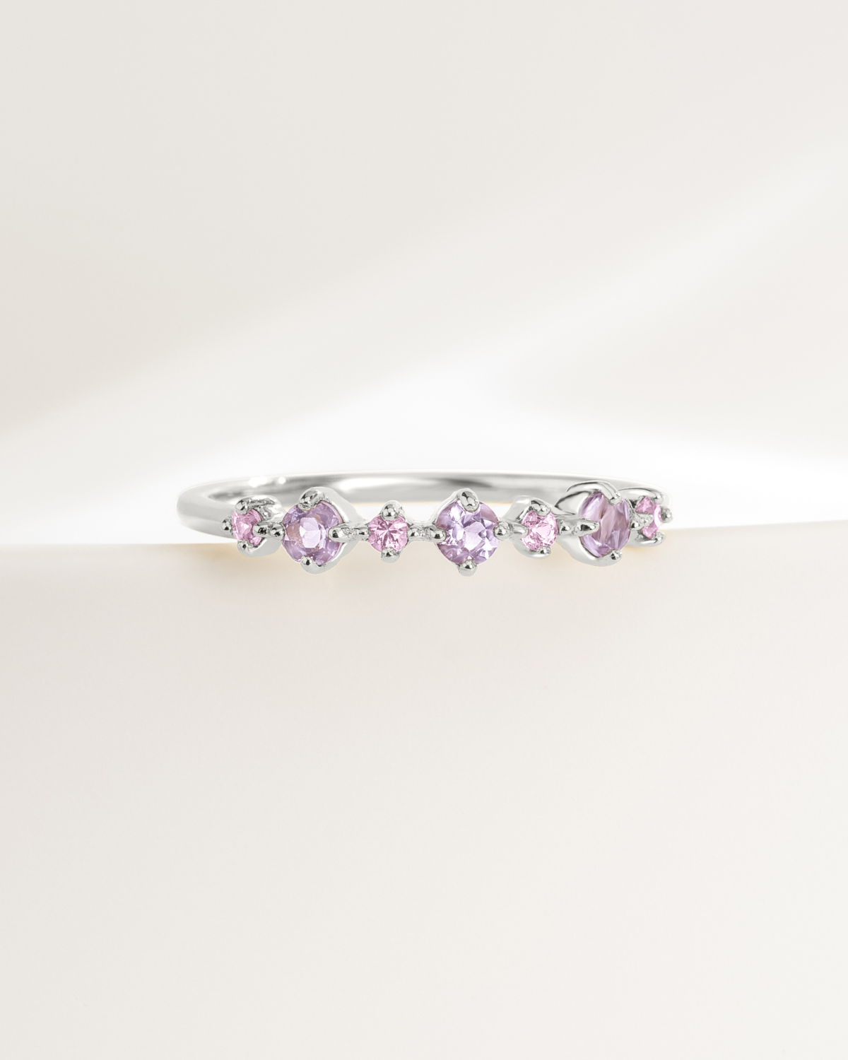 Pink Sapphire & Amethyst Stackable Half Eternity Band in Sterling Silver