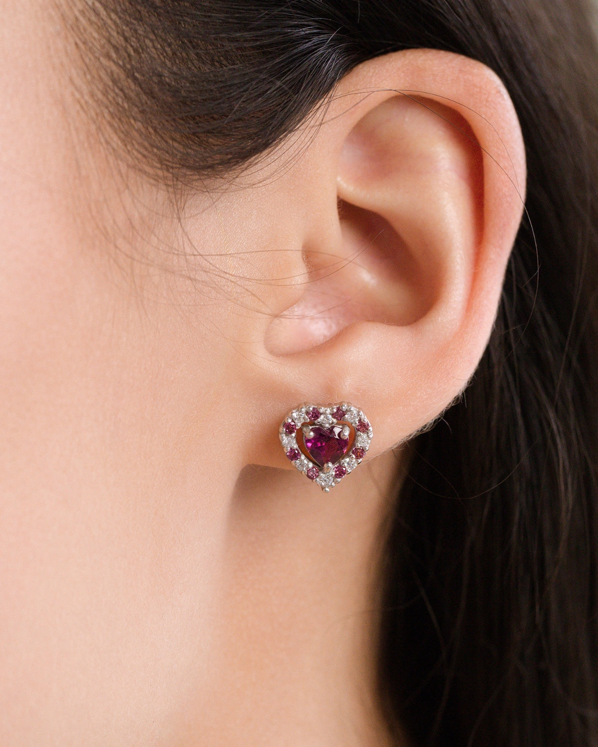 Parure Cœur Grenat Rhodolite en Argent Sterling