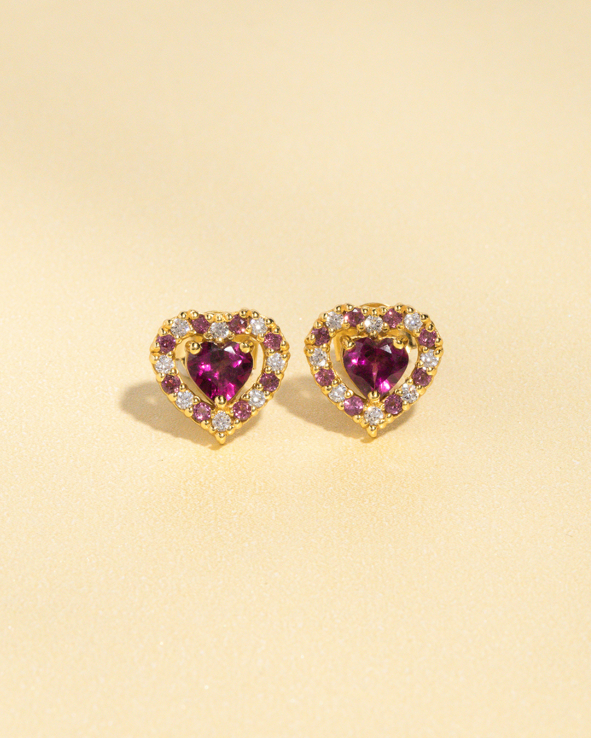 Parure de bijoux Cœur Rouge Grenat Rhodolite en Vermeil Or 18 carats