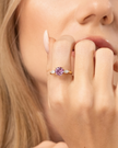Pink Sapphire Round Cut Three Stone Engagement Ring in 18k Gold Vermeil