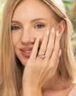 Pink Sapphire Round Cut Three Stone Engagement Ring in Sterling Silver