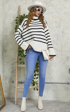 Black Striped Jumer Top In Beige