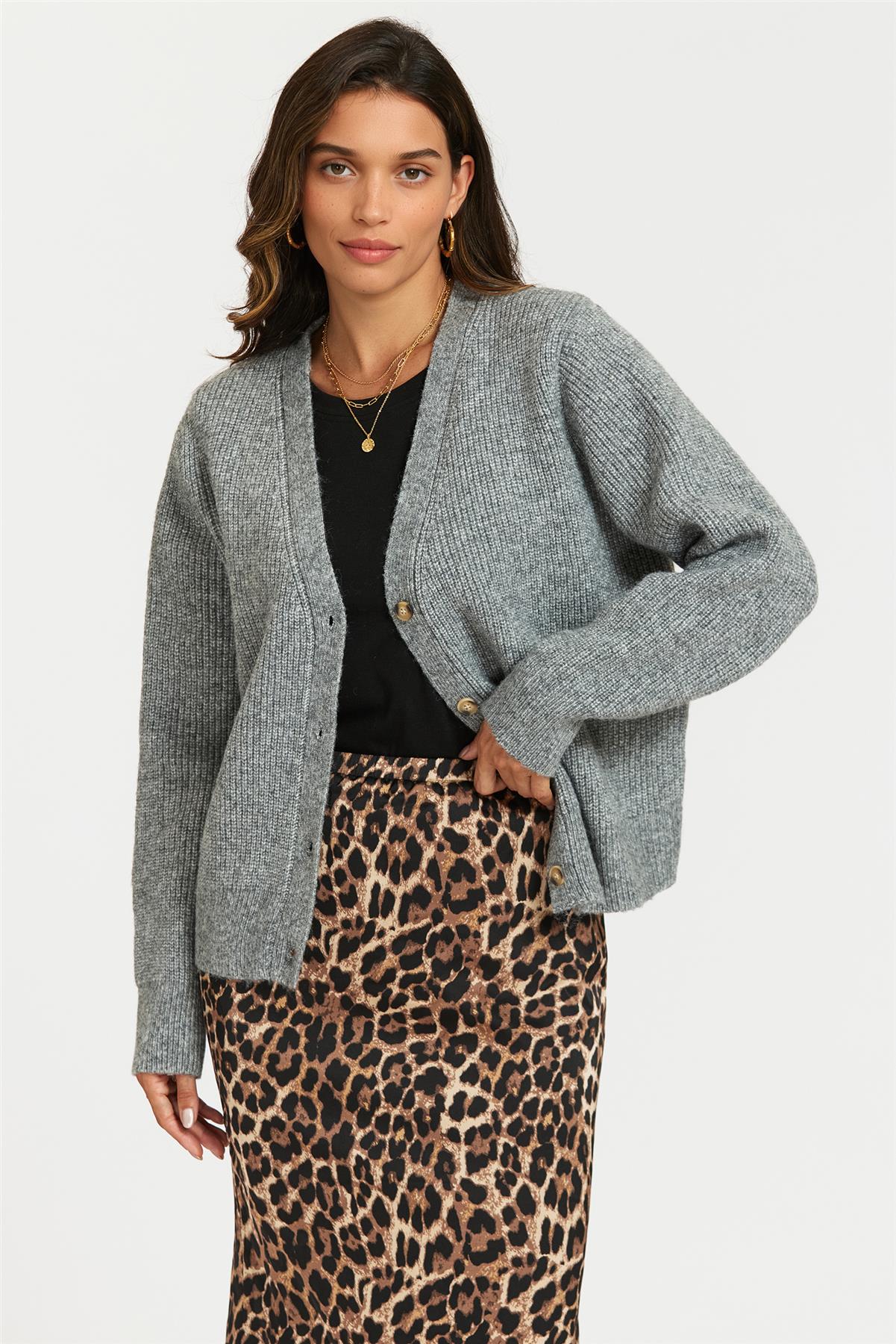 Little Heart Embroidery Cardigan Top In Grey