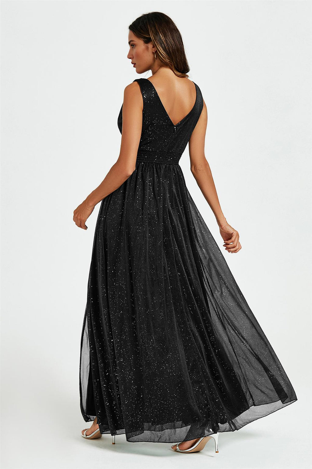 Sparkly V Neck Bridesmaid Maxi Dress In Black