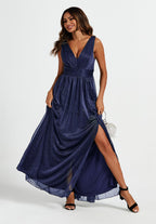 Sparkly V Neck Bridesmaid Maxi Dress In Navy