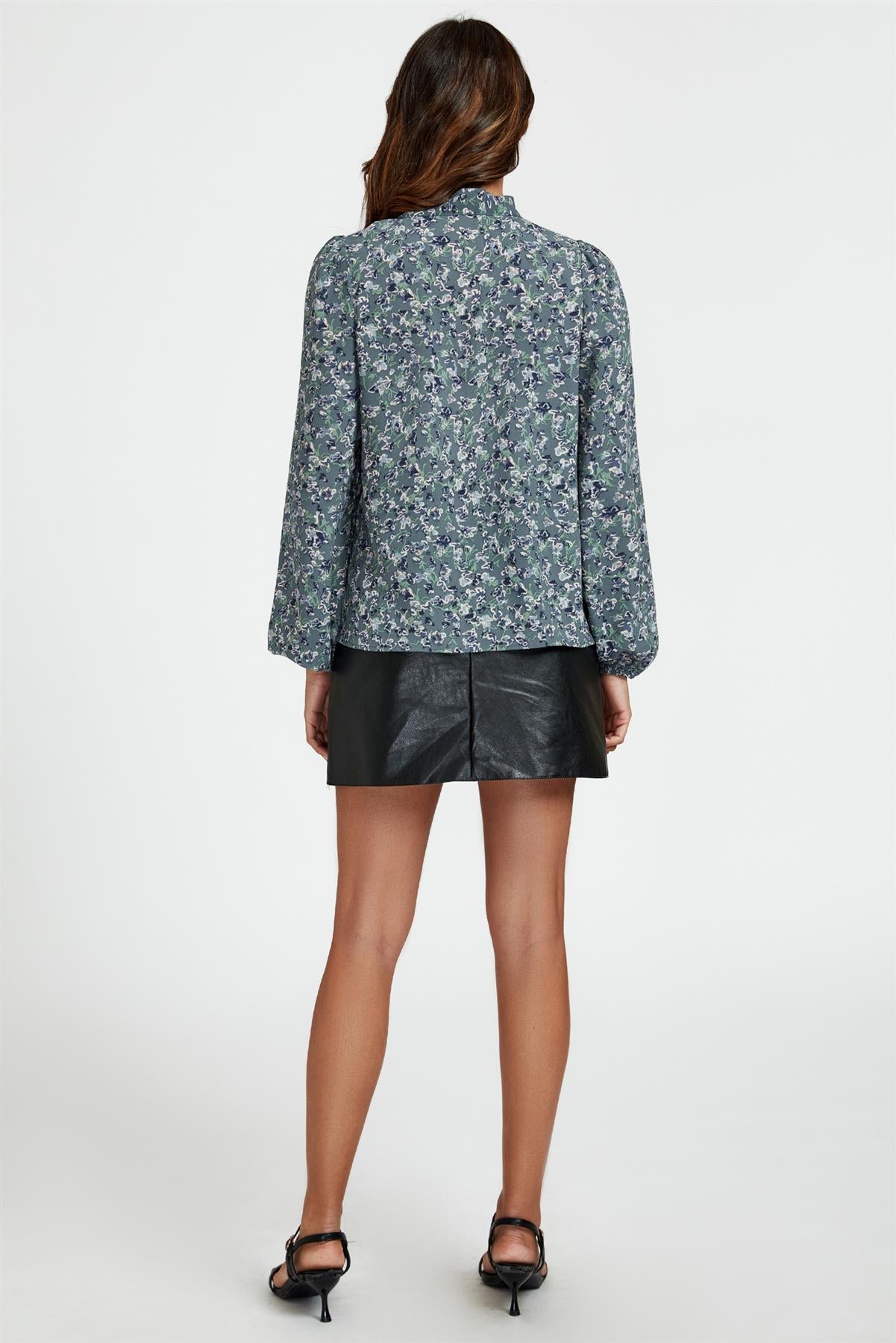 Floral Print Side Tie Blouse Top In Blue