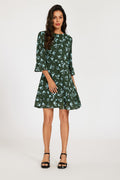 Floral Print Frill Detail Mini Dress In Green
